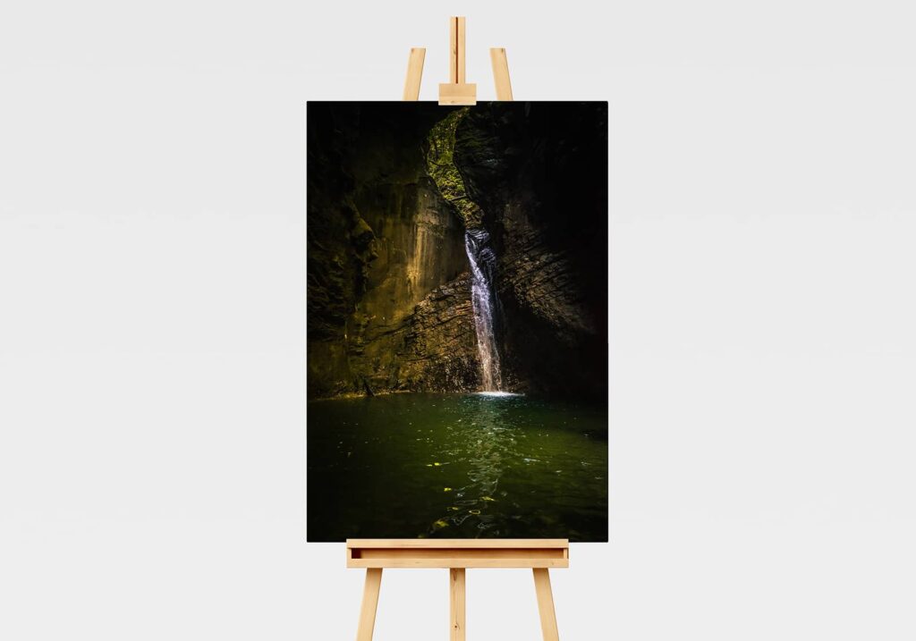 Scenic waterfall in a cave in Slovenia, Wall Art