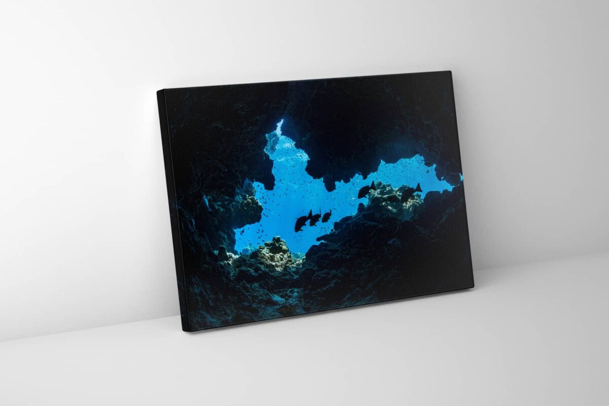 Print of an underwater cave in silhouette on the Great Barrier Reef