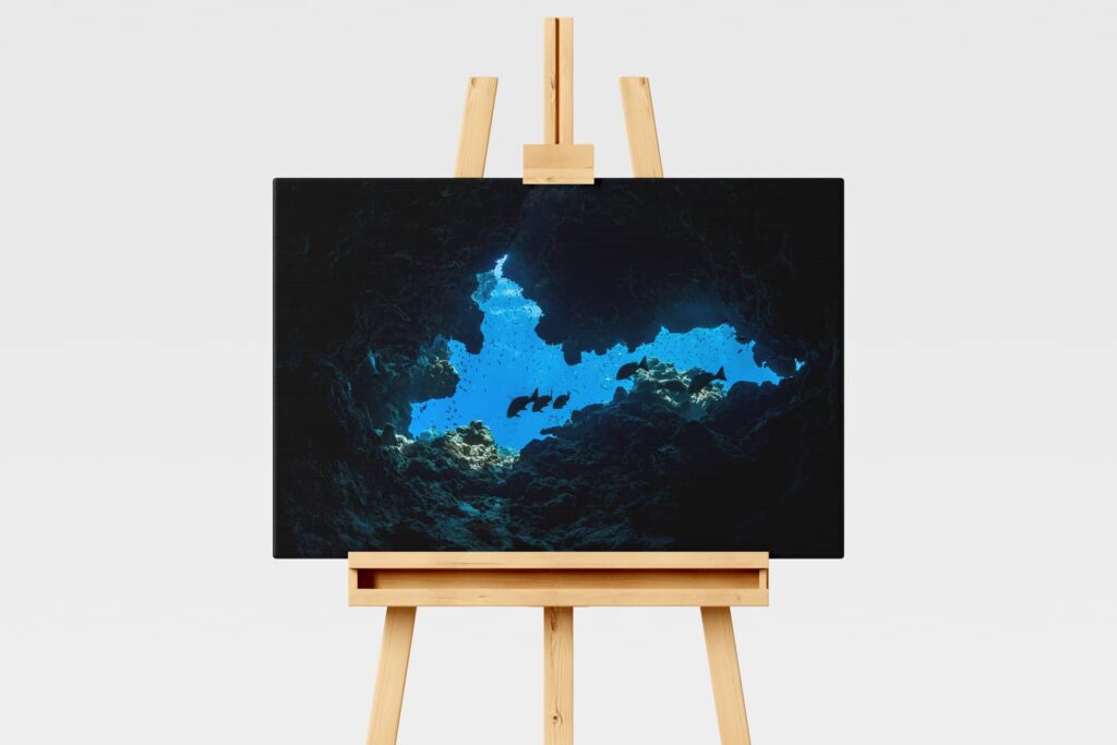 Print of an underwater cave in silhouette on the Great Barrier Reef