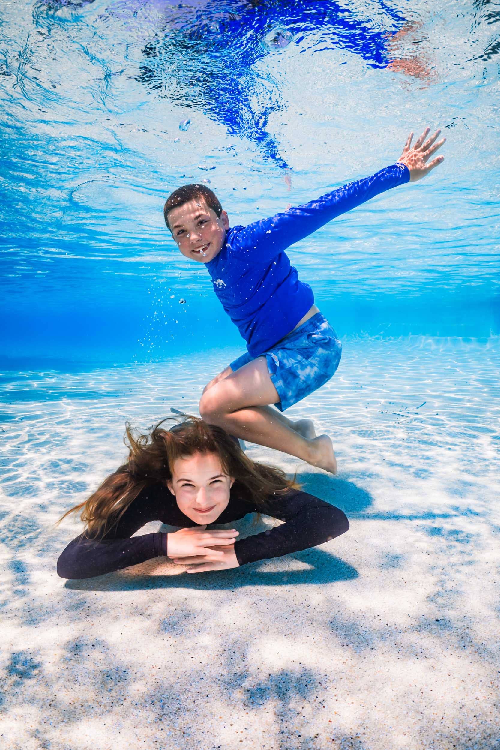 Underwater photo of a child from a swim school photo day.